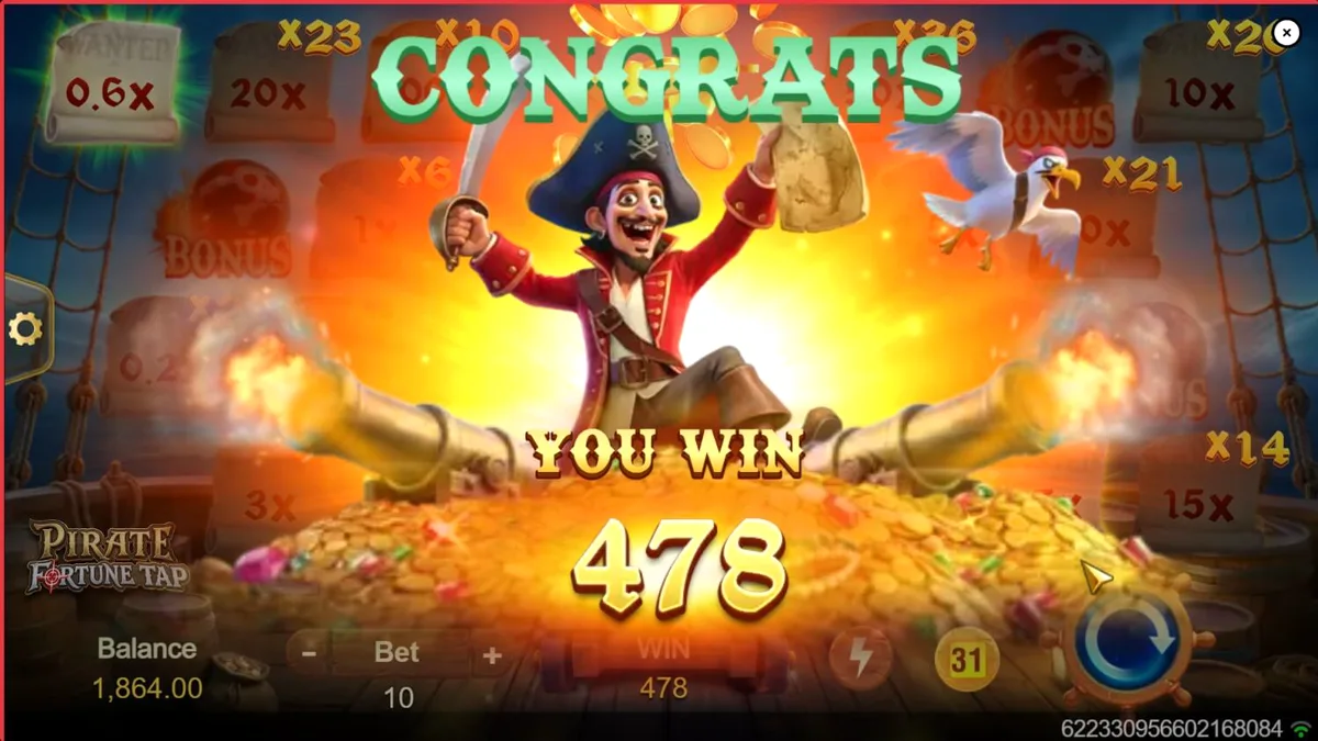 Pirate Fortune Tap গেমের ইন্টারঅ্যাক্টিভ কামানের শুটিং মেকানিক এবং জলদস্যু থিম